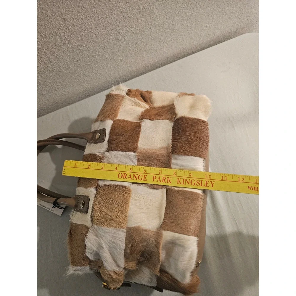 Letizia Satchel Brown White Patchwork Calf Hair Handbag